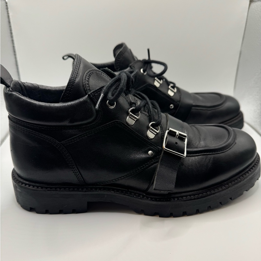 All Saints Shoes Black Yarrow Calf Leather Lug Sole Chunky Moto Boots 9.5 (40) - Picture 2 of 9